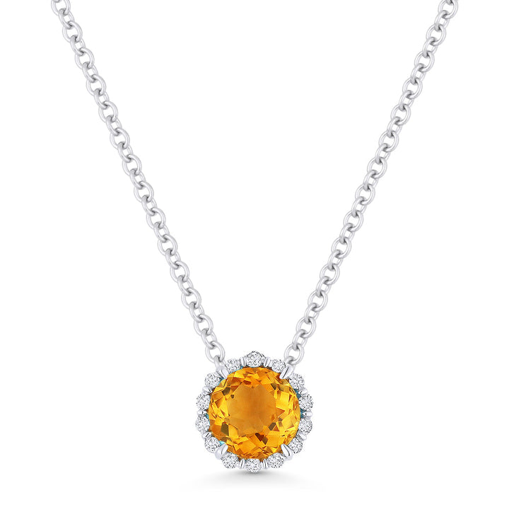Beautiful Hand Crafted 14K White Gold 5MM Citrine And Diamond Essentials Collection Pendant