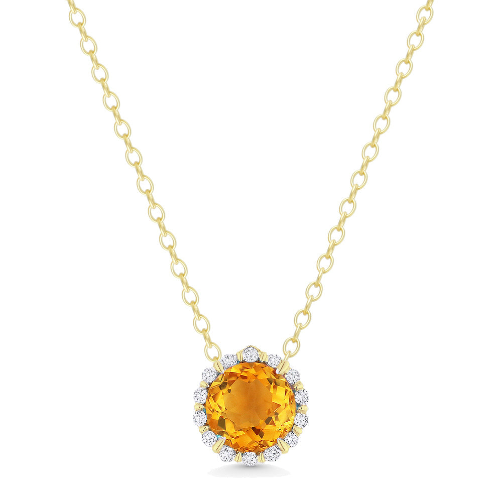 Beautiful Hand Crafted 14K Yellow Gold 5MM Citrine And Diamond Essentials Collection Pendant