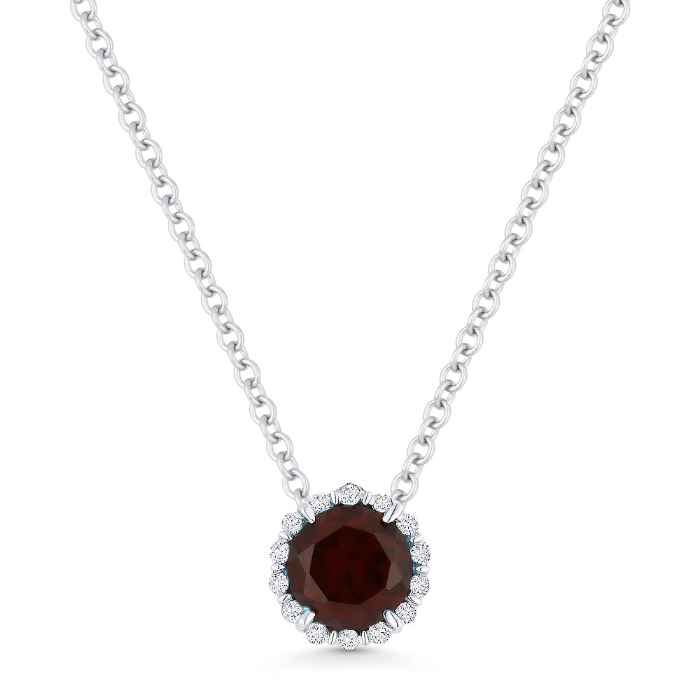 Beautiful Hand Crafted 14K White Gold 5MM Garnet And Diamond Essentials Collection Pendant