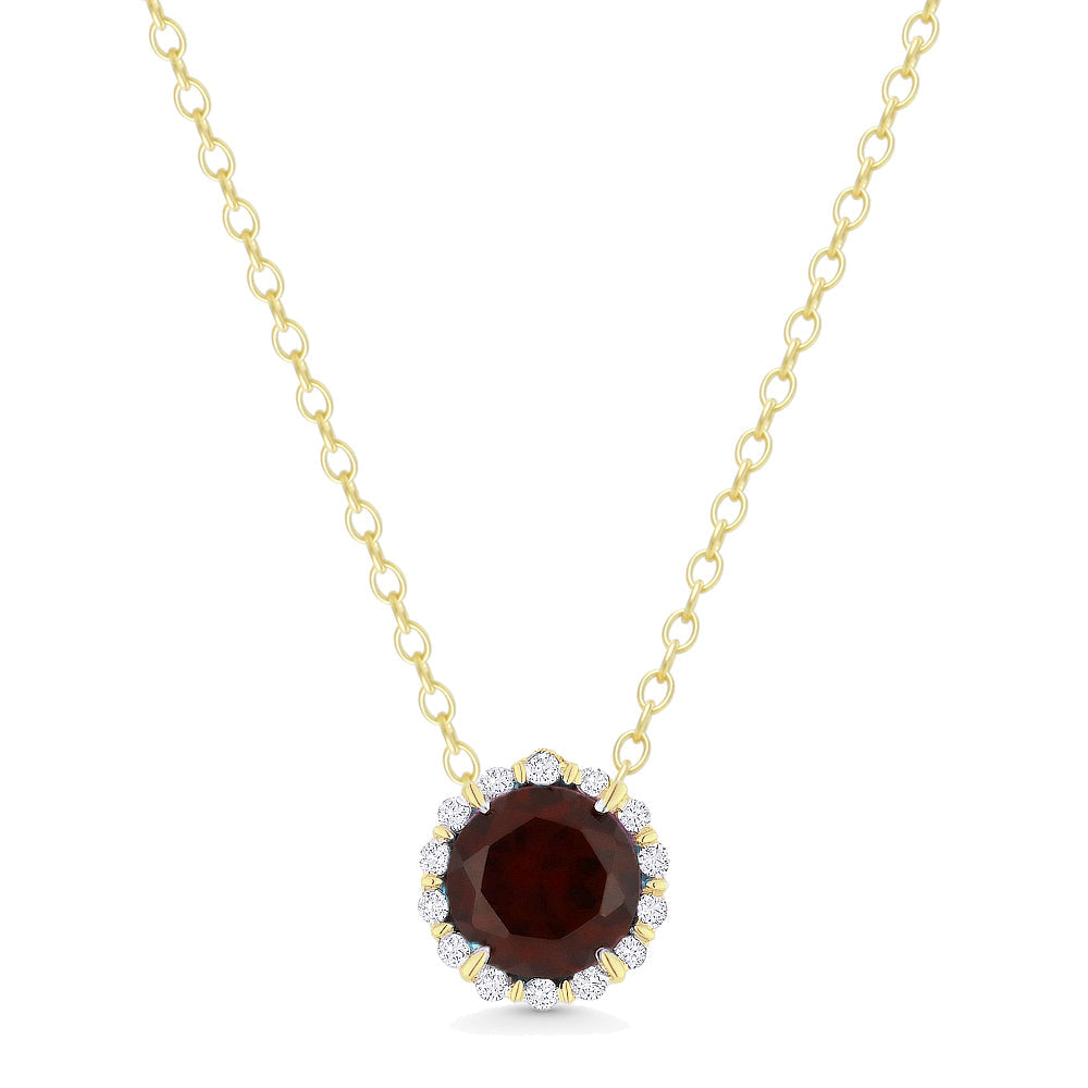 Beautiful Hand Crafted 14K Yellow Gold 5MM Garnet And Diamond Essentials Collection Pendant