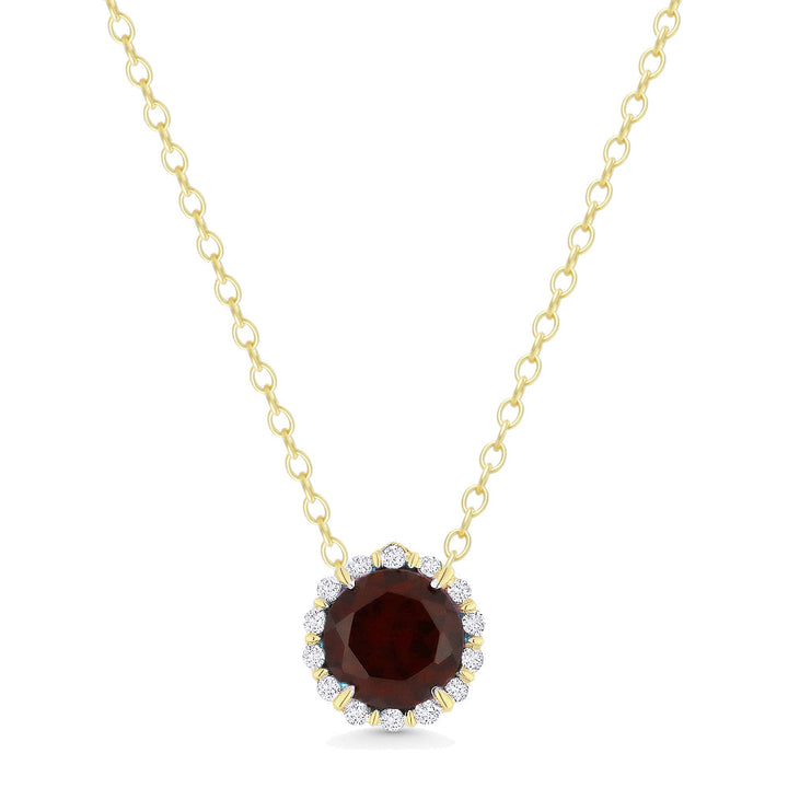 Beautiful Hand Crafted 14K Yellow Gold 5MM Garnet And Diamond Essentials Collection Pendant