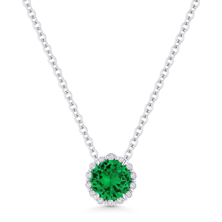 Beautiful Hand Crafted 14K White Gold 5MM Created Emerald And Diamond Essentials Collection Pendant