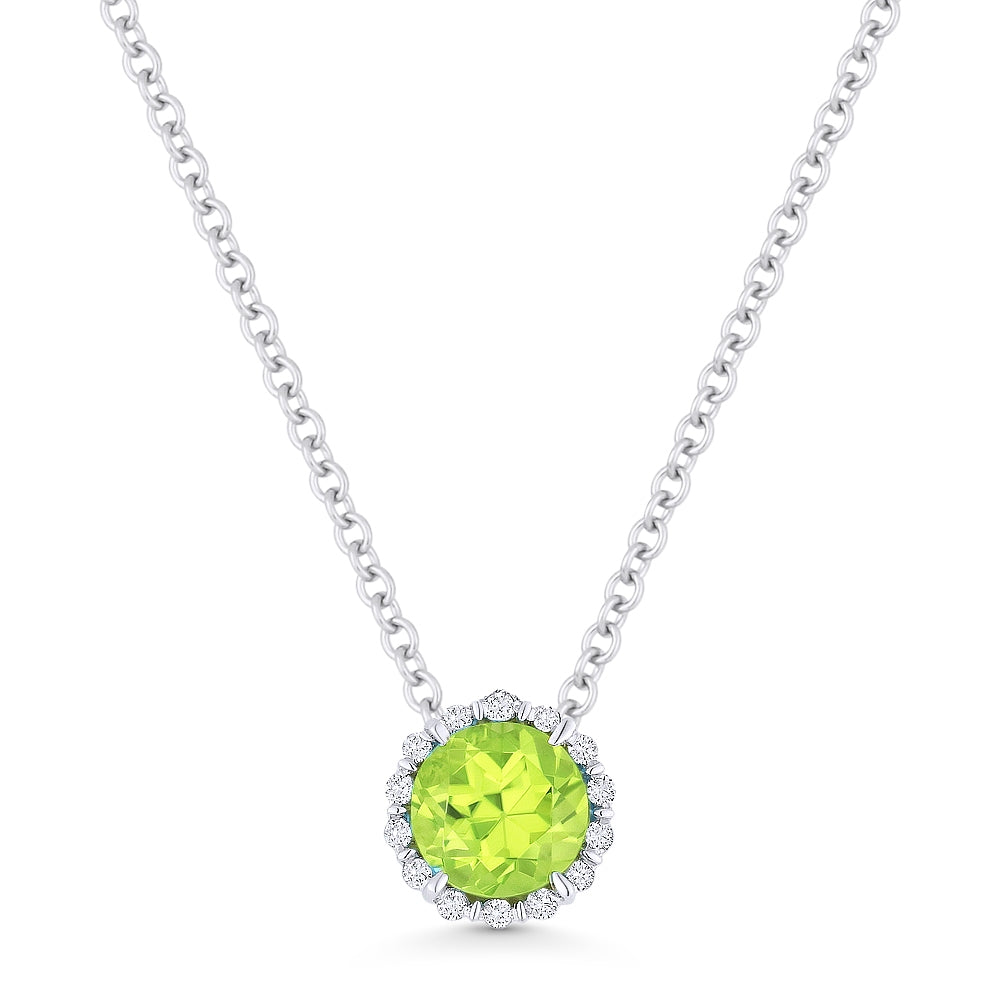 Beautiful Hand Crafted 14K White Gold 5MM Peridot And Diamond Essentials Collection Pendant