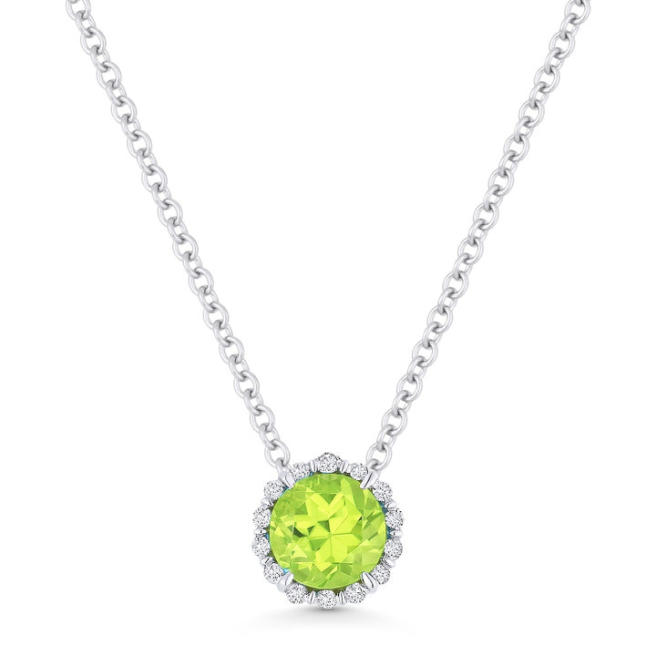 Beautiful Hand Crafted 14K White Gold 5MM Peridot And Diamond Essentials Collection Pendant