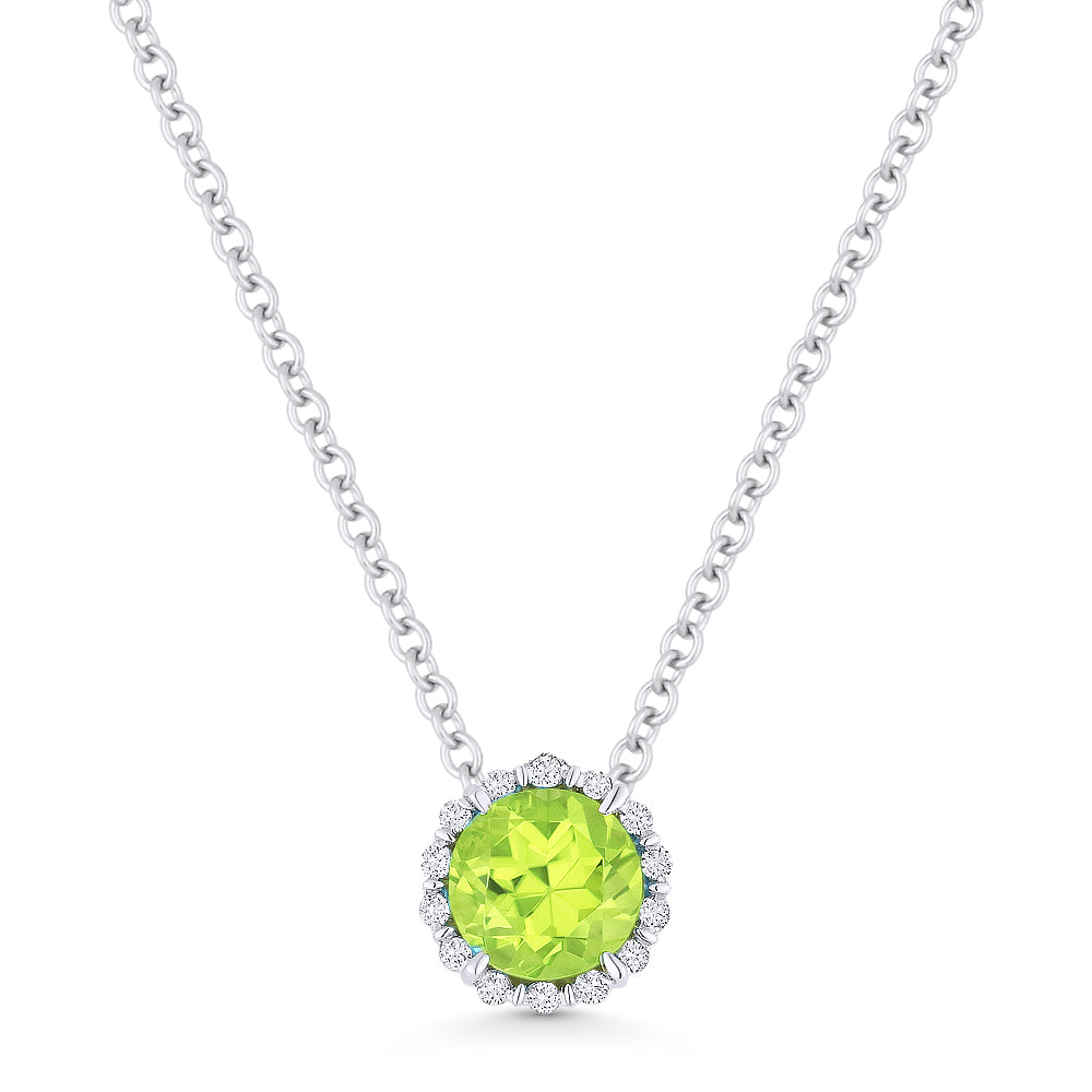 Beautiful Hand Crafted 14K White Gold 5MM Peridot And Diamond Essentials Collection Pendant