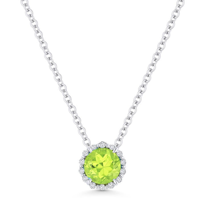Beautiful Hand Crafted 14K White Gold 5MM Peridot And Diamond Essentials Collection Pendant