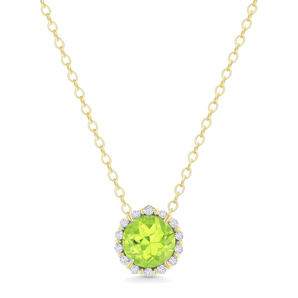 Beautiful Hand Crafted 14K Yellow Gold 5MM Peridot And Diamond Essentials Collection Pendant