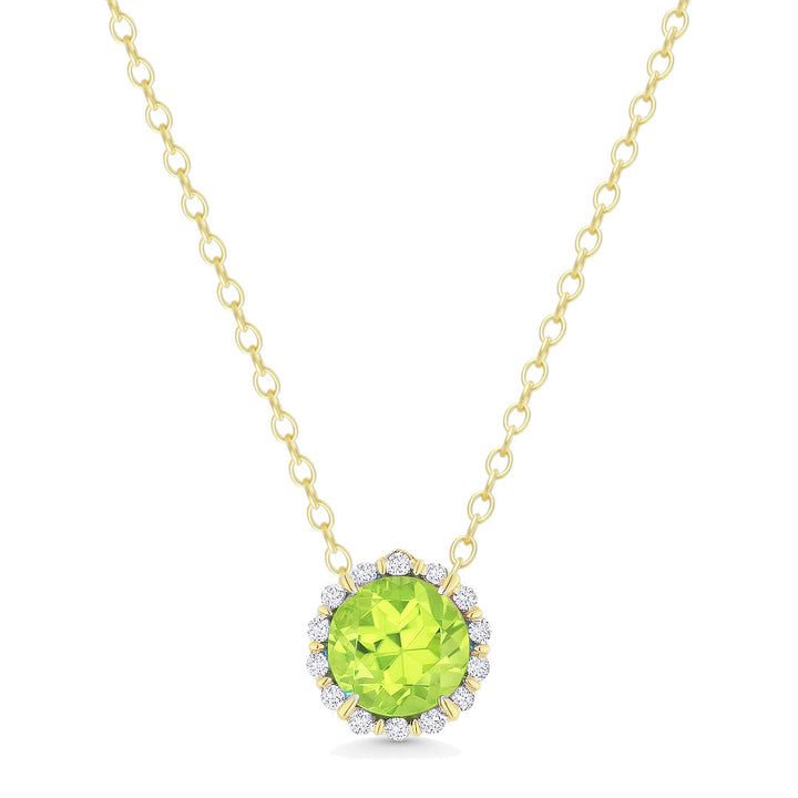 Beautiful Hand Crafted 14K Yellow Gold 5MM Peridot And Diamond Essentials Collection Pendant