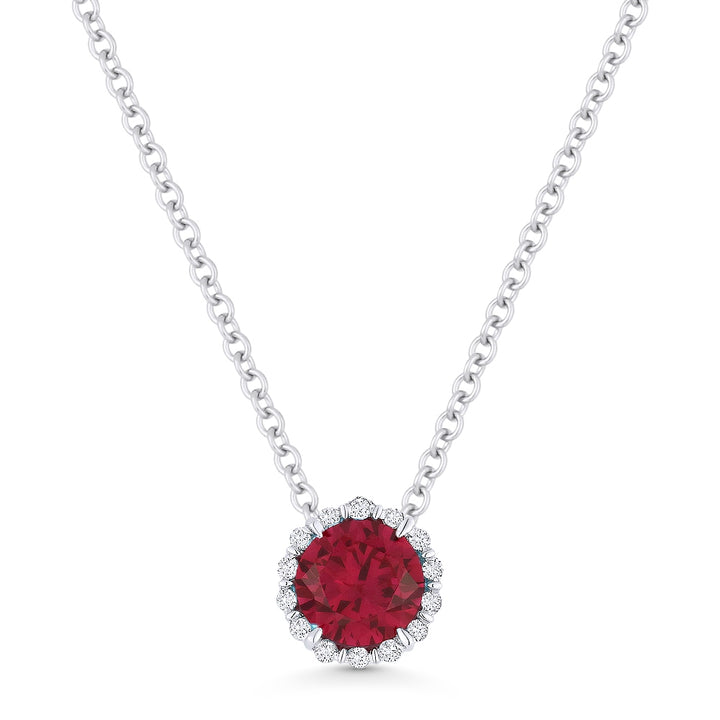 Beautiful Hand Crafted 14K White Gold 5MM Created Ruby And Diamond Essentials Collection Pendant