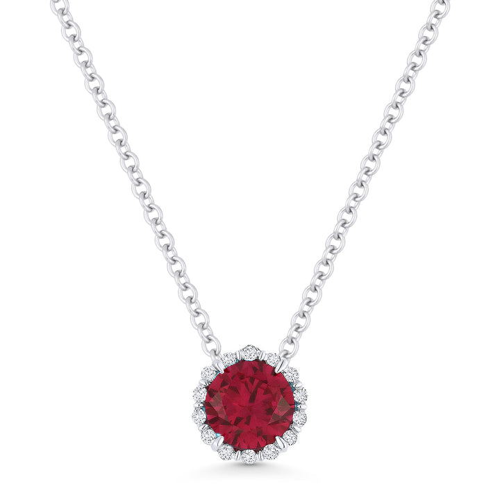 Beautiful Hand Crafted 14K White Gold 5MM Created Ruby And Diamond Essentials Collection Pendant