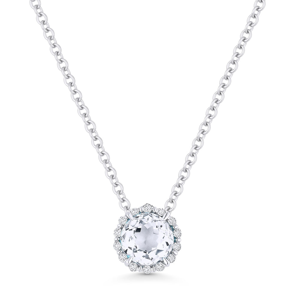 Beautiful Hand Crafted 14K White Gold 5MM White Topaz And Diamond Essentials Collection Pendant