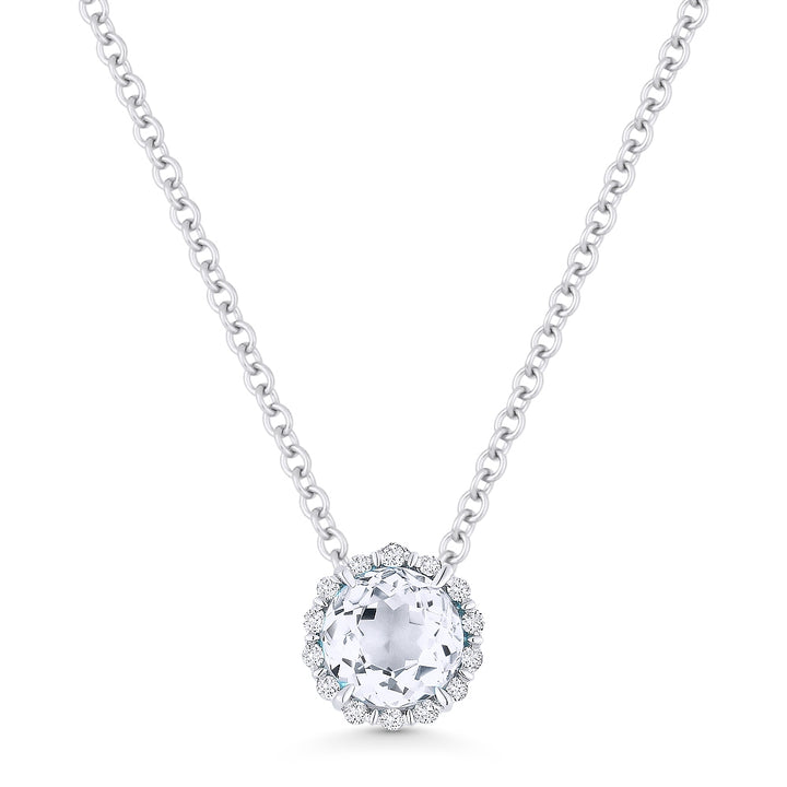 Beautiful Hand Crafted 14K White Gold 5MM White Topaz And Diamond Essentials Collection Pendant