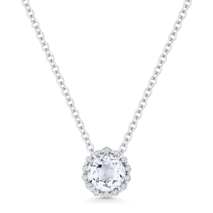 Beautiful Hand Crafted 14K White Gold 5MM White Topaz And Diamond Essentials Collection Pendant