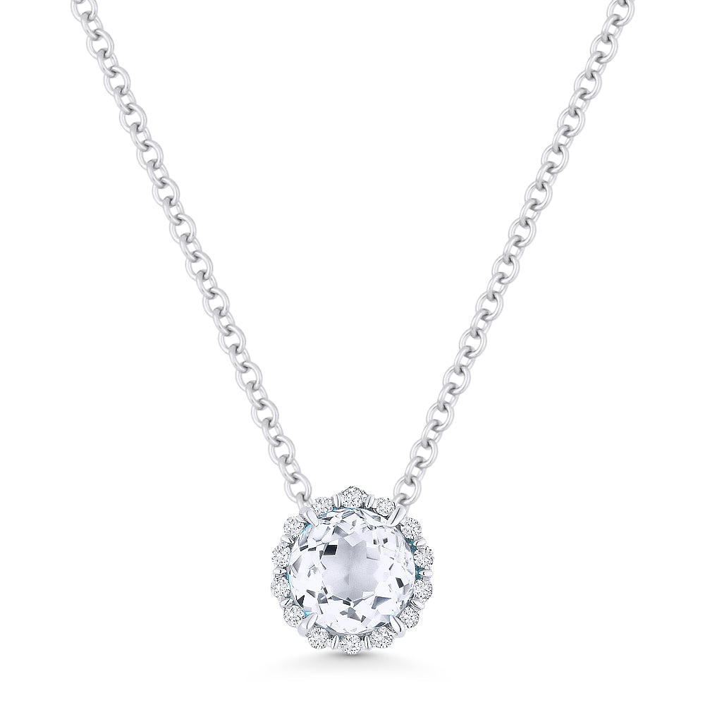 Beautiful Hand Crafted 14K White Gold 5MM White Topaz And Diamond Essentials Collection Pendant
