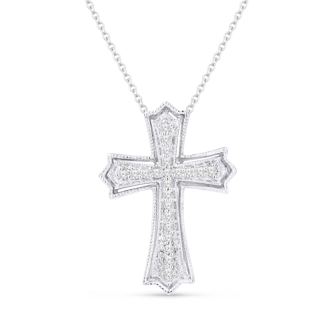 Beautiful Hand Crafted 14K White Gold White Diamond Religious Collection Pendant