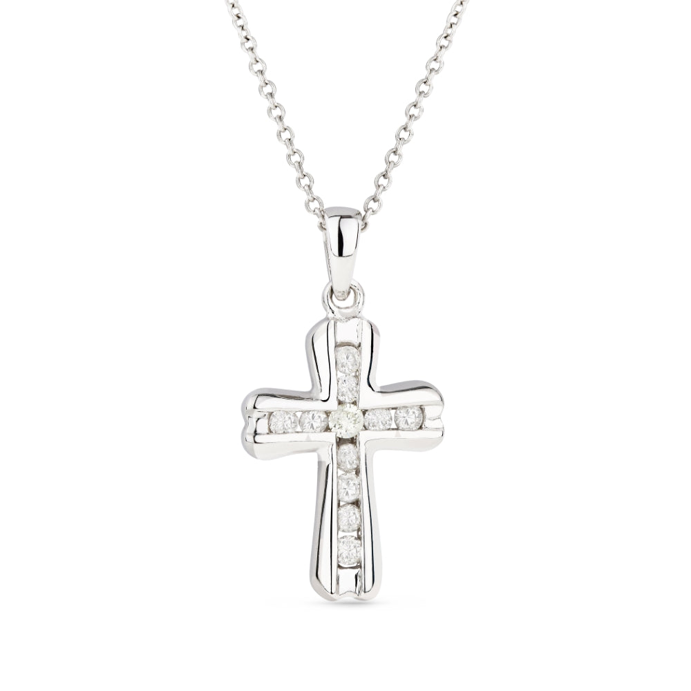 Beautiful Hand Crafted 14K White Gold White Diamond Religious Collection Pendant