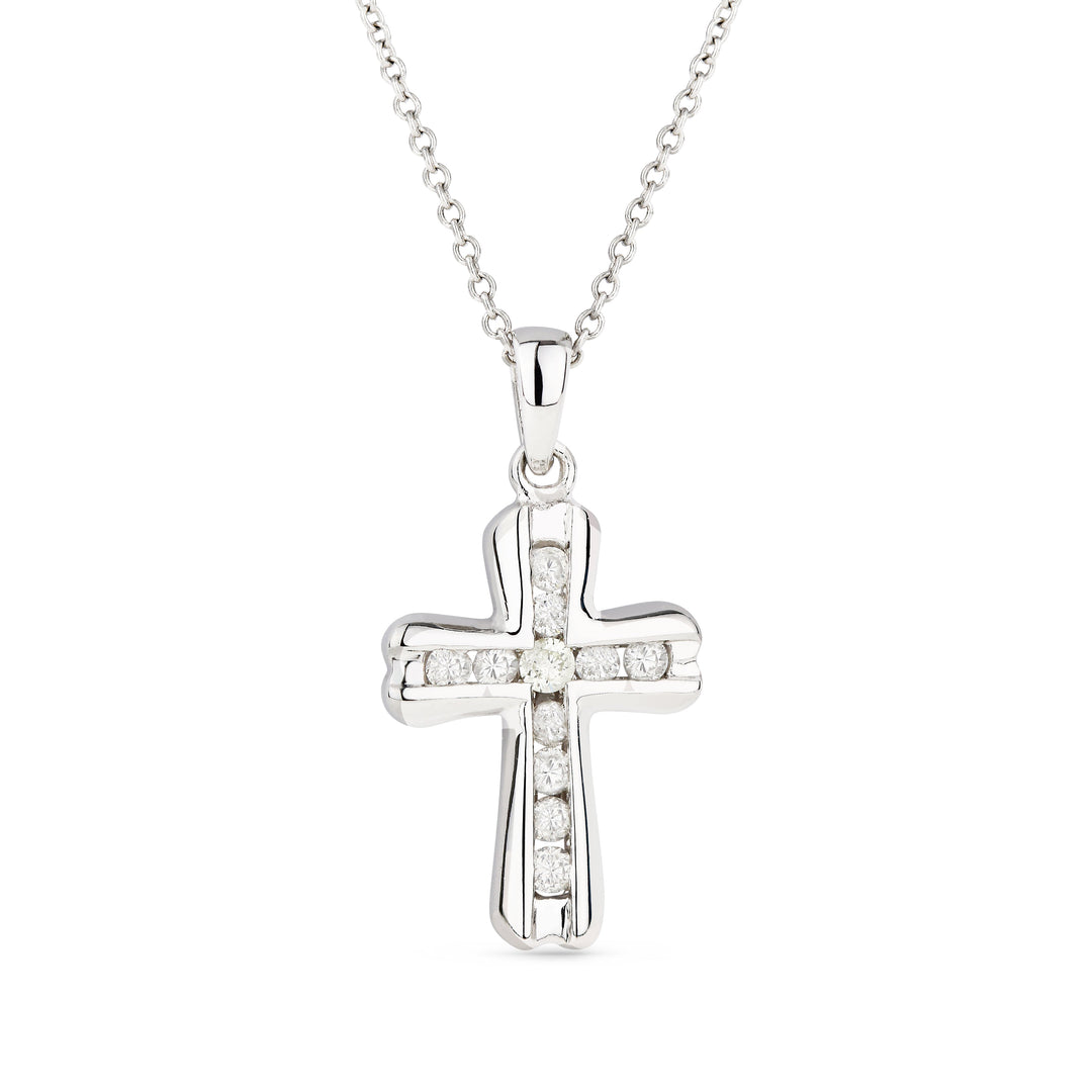 Beautiful Hand Crafted 14K White Gold White Diamond Religious Collection Pendant