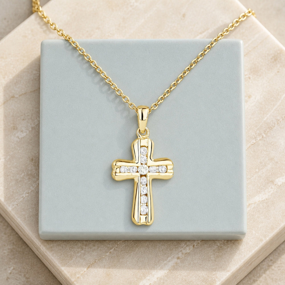 N1401 - 14K Gold Diamond Crucifix Cross Pendant