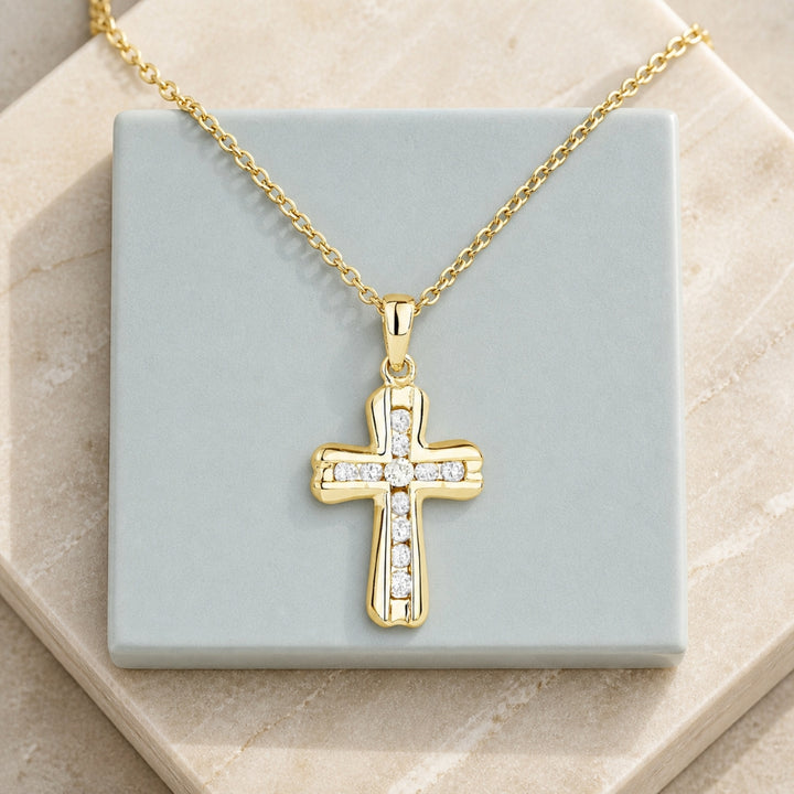 N1401 - 14K Gold Diamond Crucifix Cross Pendant