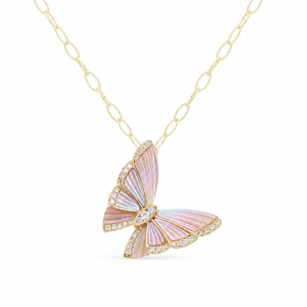 Madison L 14K Yellow Gold Pink Mother of Pearl Butterfly Necklace - style N1414PMOPY