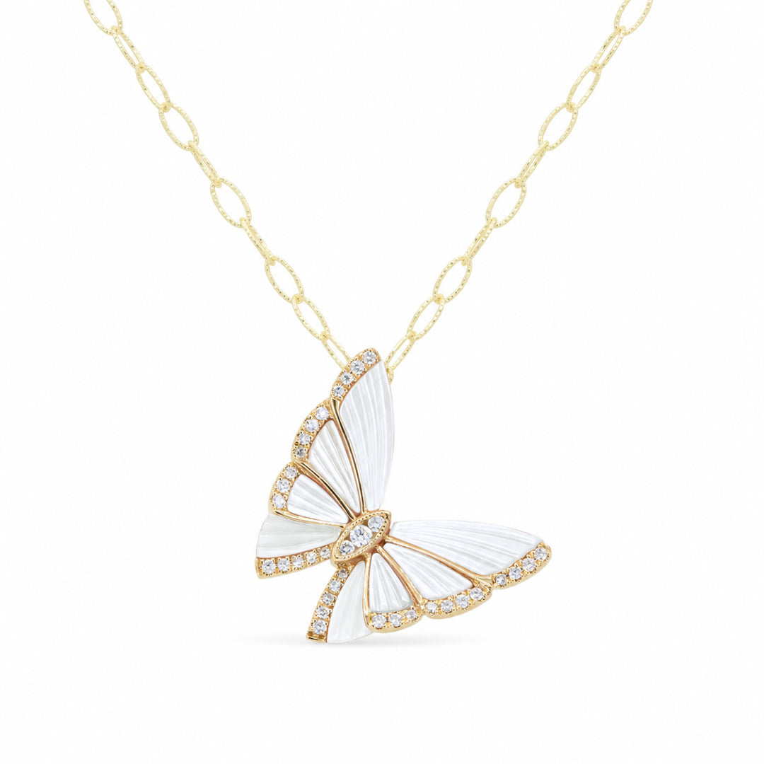 Madison L 14K Two Tone Gold Mother of Pearl Butterfly Necklace - style N1414WMOPY