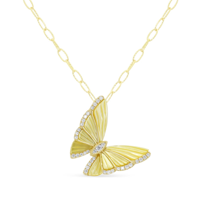 Madison L 14K Yellow Gold Yellow Mother of Pearl Butterfly Necklace - style N1414YMOPY