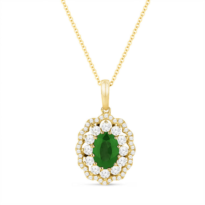 Beautiful Hand Crafted 14K Yellow Gold 5X7MM Emerald And Diamond Arianna Collection Pendant