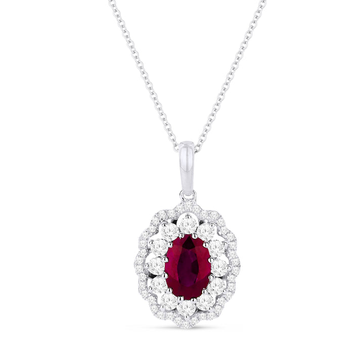 Beautiful Hand Crafted 14K White Gold 5X7MM Ruby And Diamond Arianna Collection Pendant