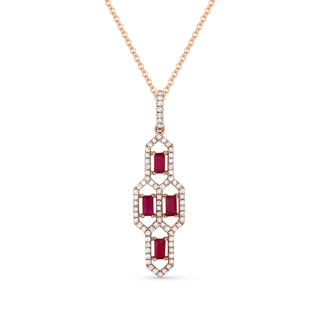 Beautiful Hand Crafted 14K Rose Gold  Ruby And Diamond Arianna Collection Pendant
