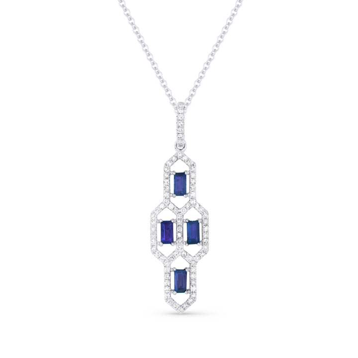 Beautiful Hand Crafted 14K White Gold  Sapphire And Diamond Arianna Collection Pendant