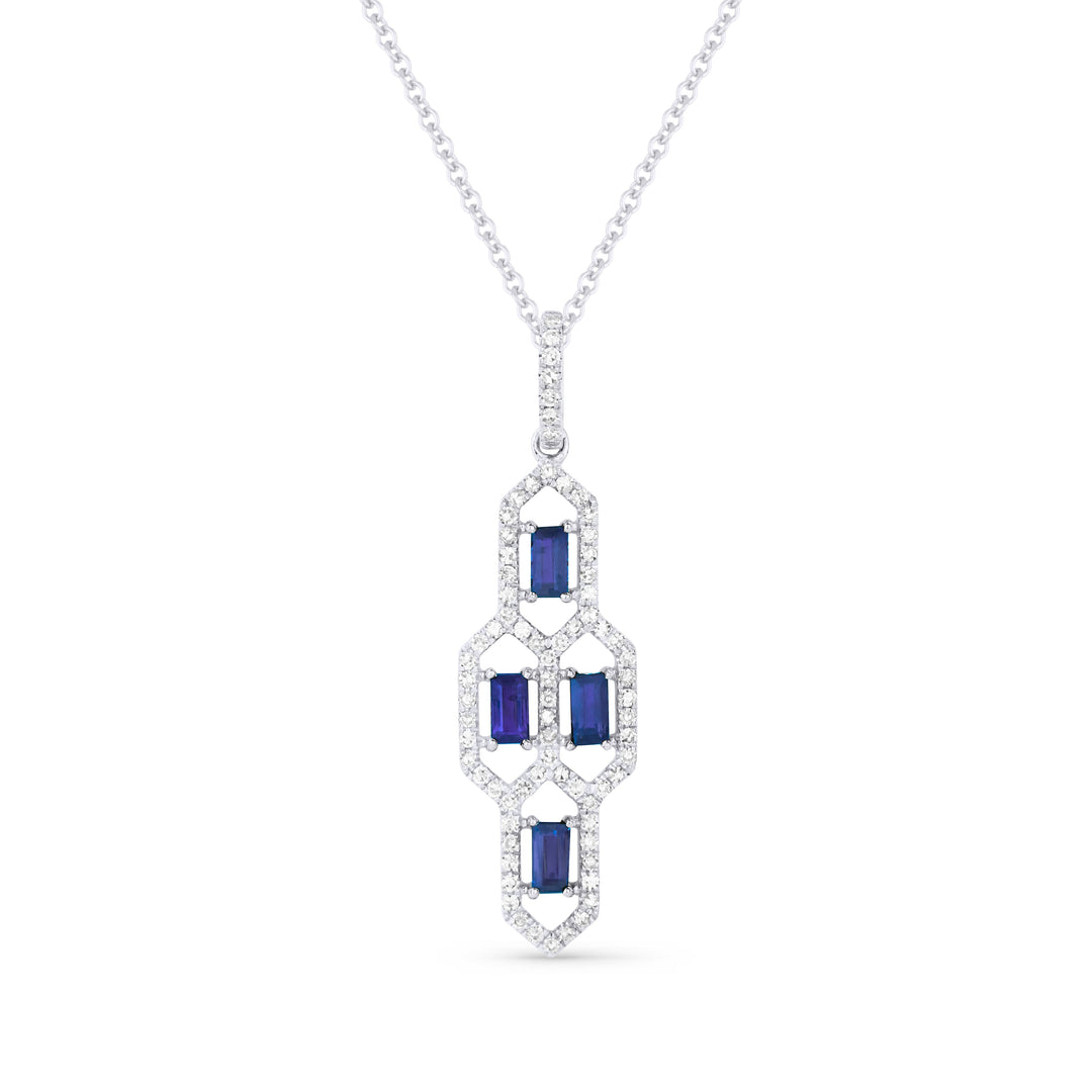 Beautiful Hand Crafted 14K White Gold  Sapphire And Diamond Arianna Collection Pendant