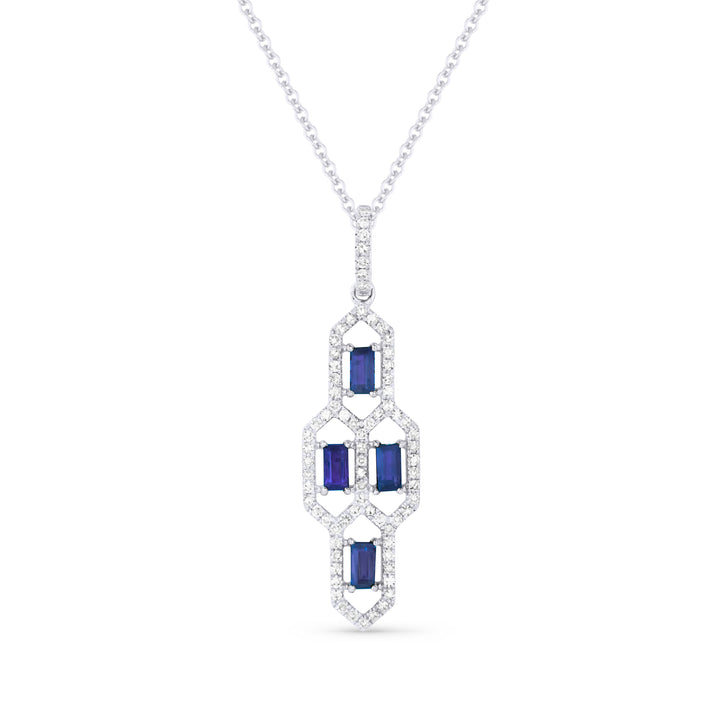 Beautiful Hand Crafted 14K White Gold  Sapphire And Diamond Arianna Collection Pendant