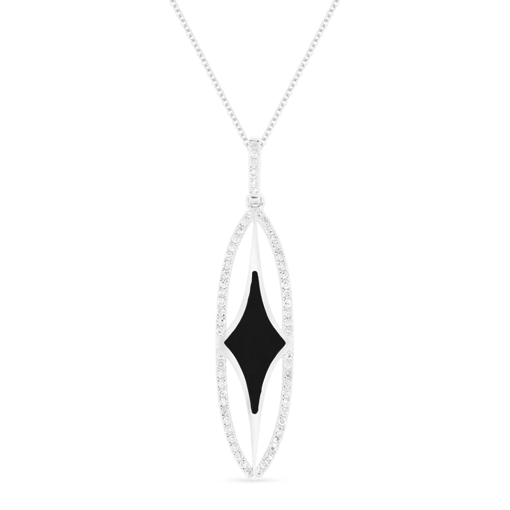 Beautiful Hand Crafted 14K White Gold  Black Onyx And Diamond Milano Collection Pendant