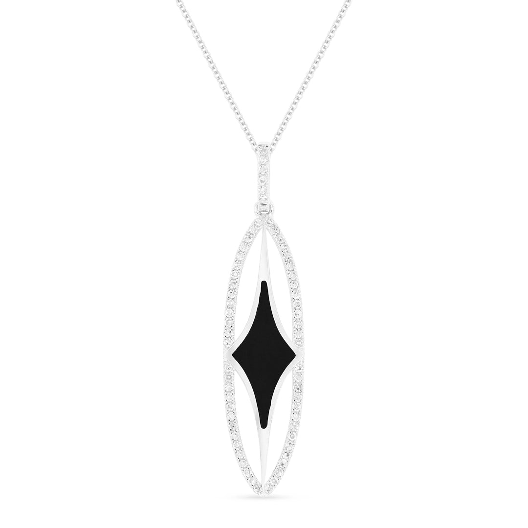 Beautiful Hand Crafted 14K White Gold  Black Onyx And Diamond Essentials Collection Pendant
