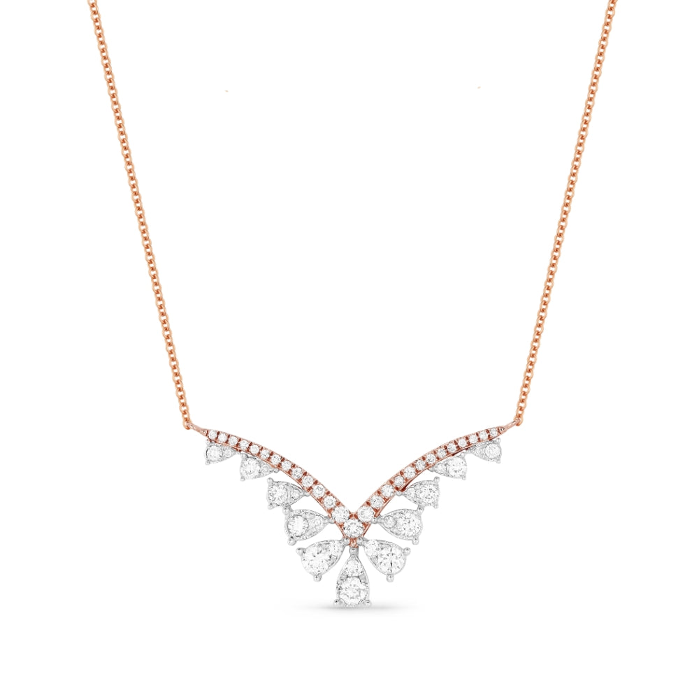 Beautiful Hand Crafted 14K Rose Gold White Diamond Milano Collection Necklace