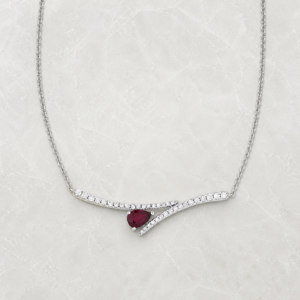 N1433 - 14K White Gold Ruby Bar Necklace