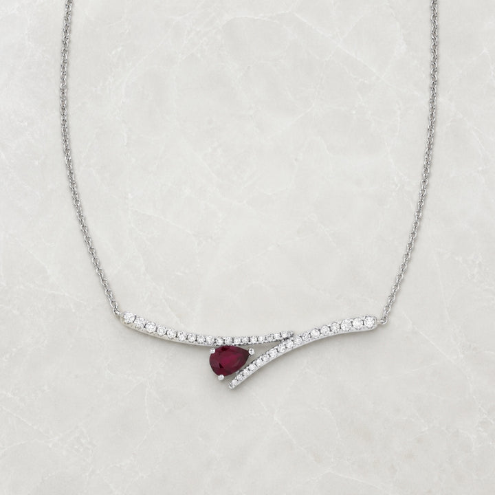 N1433 - 14K White Gold Ruby Bar Necklace
