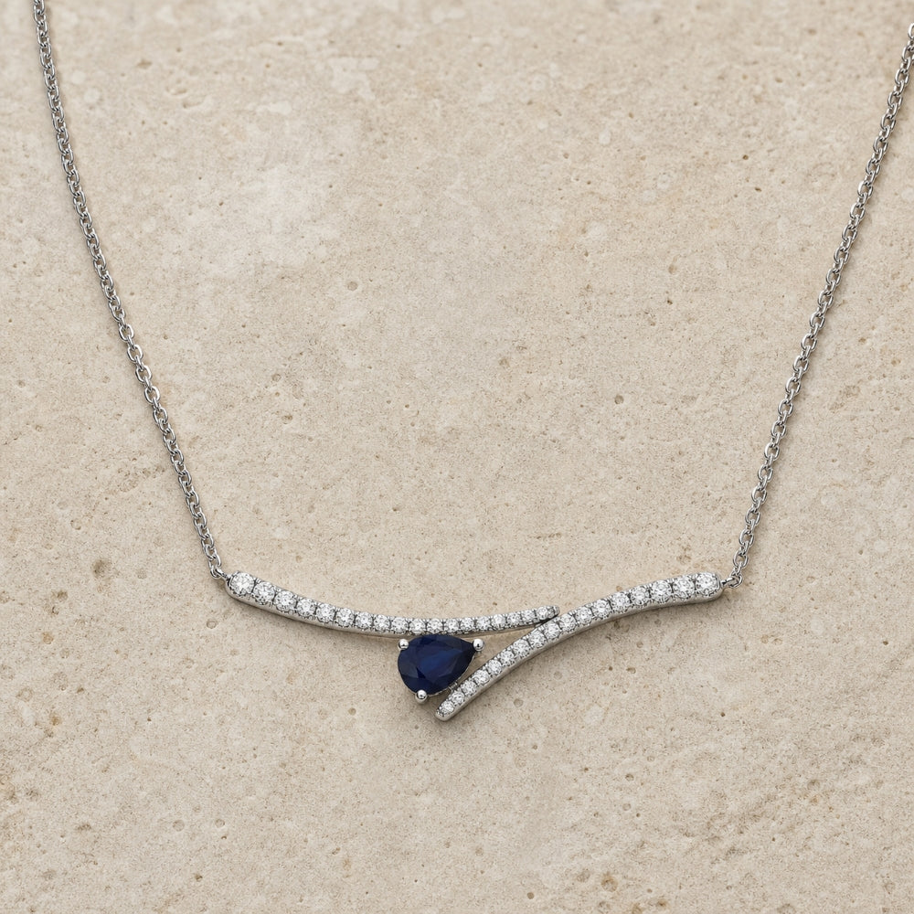 N1433 - 14K White Gold Ruby Bar Necklace - style N1433SAW