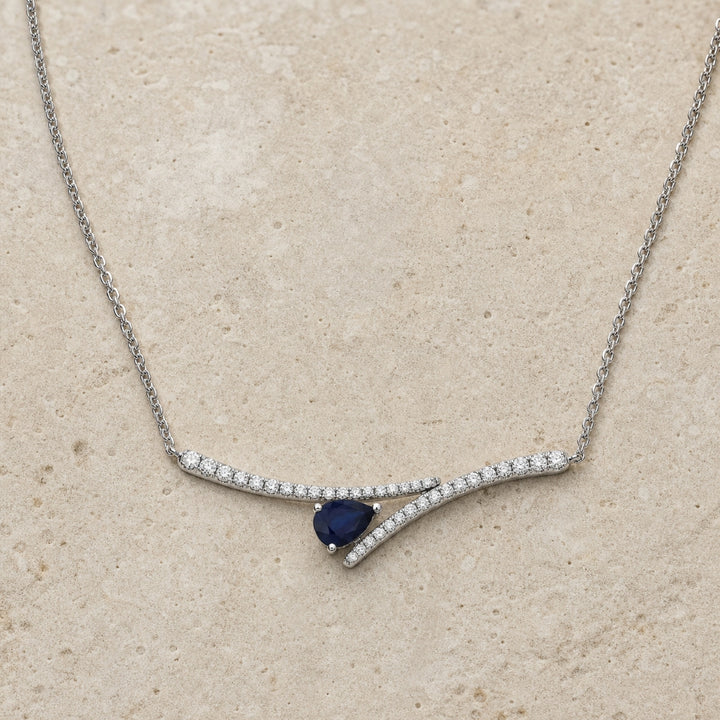 N1433 - 14K White Gold Ruby Bar Necklace - style N1433SAW