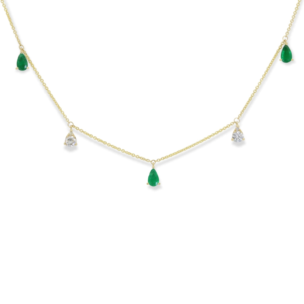 Beautiful Hand Crafted 14K Yellow Gold  Emerald And Diamond Arianna Collection Necklace