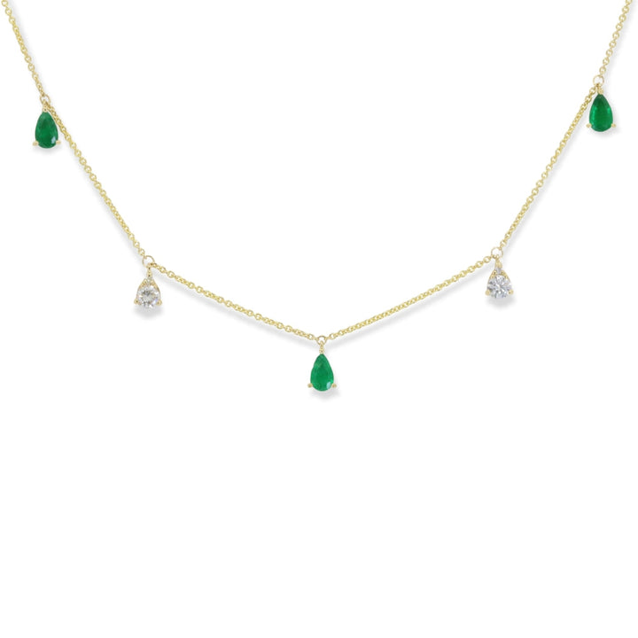 Beautiful Hand Crafted 14K Yellow Gold  Emerald And Diamond Arianna Collection Necklace