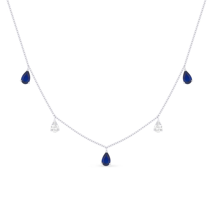 Beautiful Hand Crafted 14K White Gold 3X5MM Sapphire And Diamond Arianna Collection Necklace