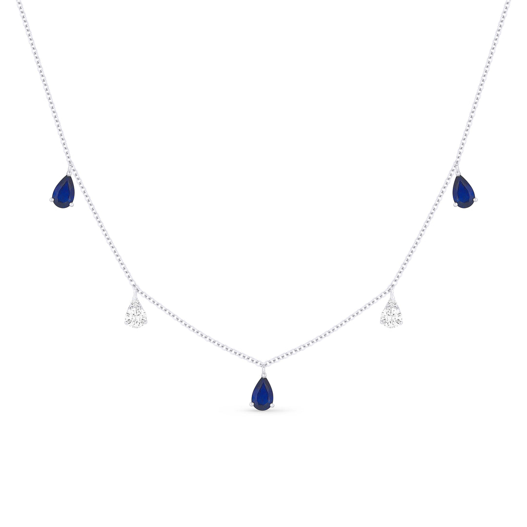 Beautiful Hand Crafted 14K White Gold 3x5MM Sapphire And Diamond Arianna Collection Necklace