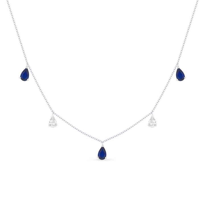 Beautiful Hand Crafted 14K White Gold 3x5MM Sapphire And Diamond Arianna Collection Necklace