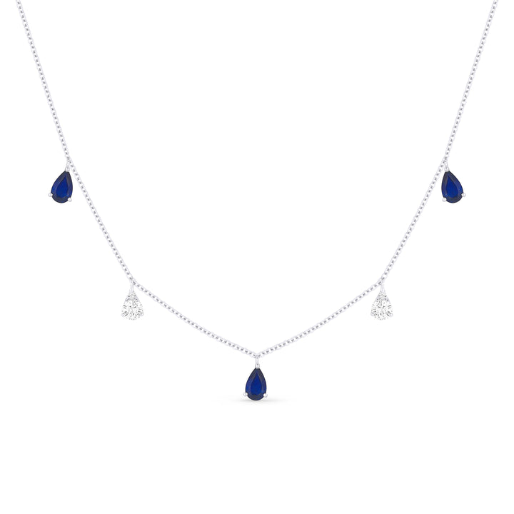 Beautiful Hand Crafted 14K White Gold 3X5MM Sapphire And Diamond Arianna Collection Necklace