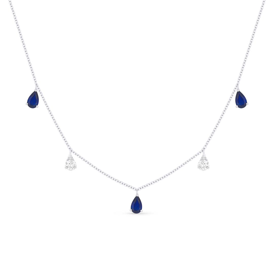 Beautiful Hand Crafted 14K White Gold 3X5MM Sapphire And Diamond Arianna Collection Necklace