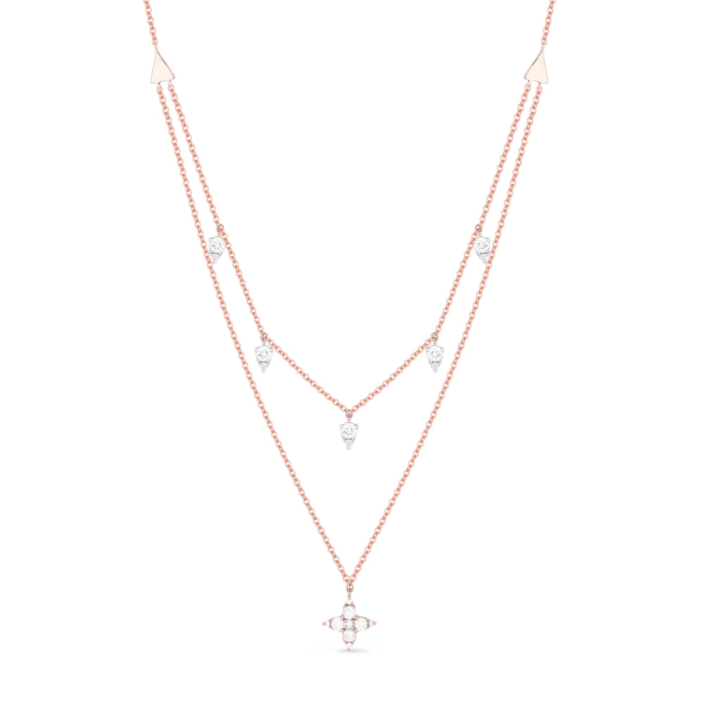 Beautiful Hand Crafted 14K Rose Gold White Diamond Milano Collection Necklace