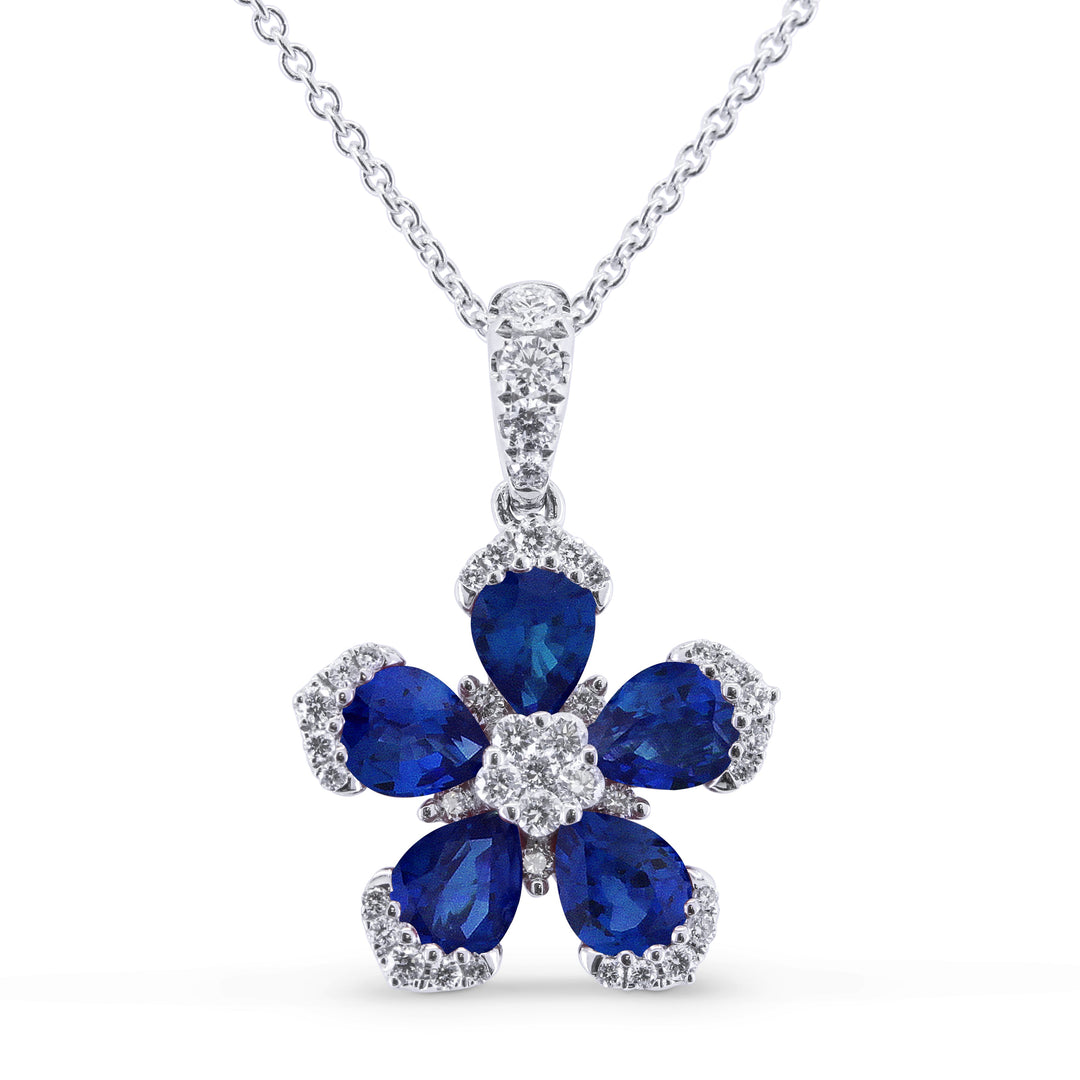 Beautiful Hand Crafted 14K White Gold  Sapphire And Diamond Arianna Collection Necklace