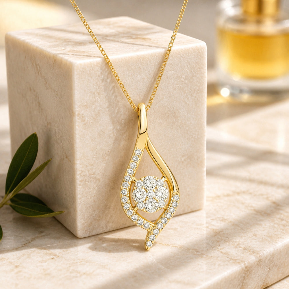 N1462 - 14K Gold Diamond Marquise Pendant