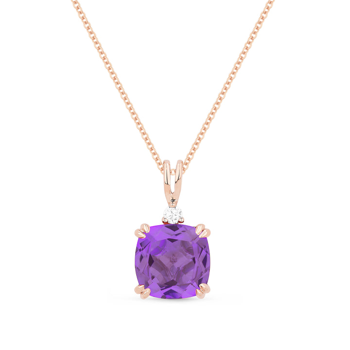 Beautiful Hand Crafted 14K Rose Gold 8MM Amethyst And Diamond Essentials Collection Pendant